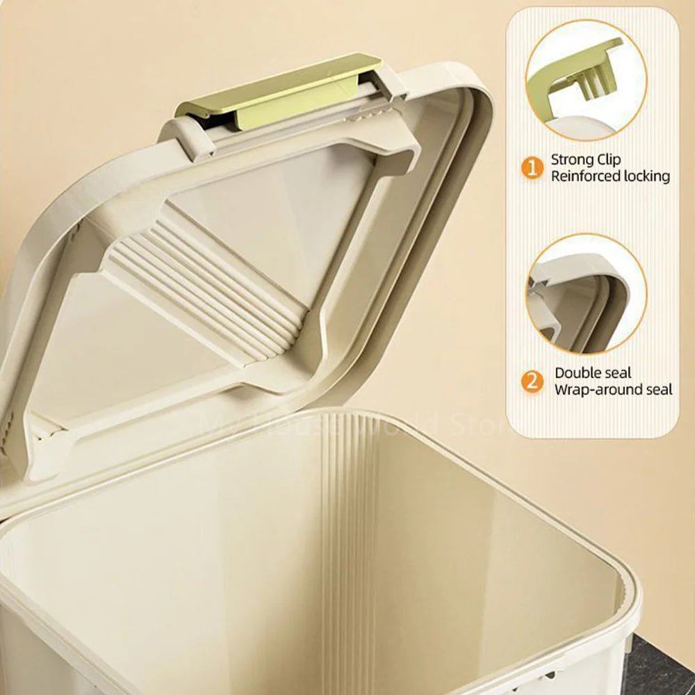 10KG Rice Container Rice Storage Box Sealed Cereal Dispenser with Buckle Insect Proof Grain Pet Food Container Kitchen Organizer - Ammpell