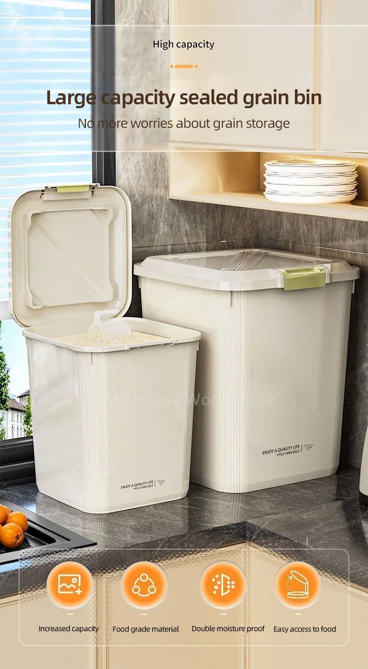 10KG Rice Container Rice Storage Box Sealed Cereal Dispenser with Buckle Insect Proof Grain Pet Food Container Kitchen Organizer - Ammpell