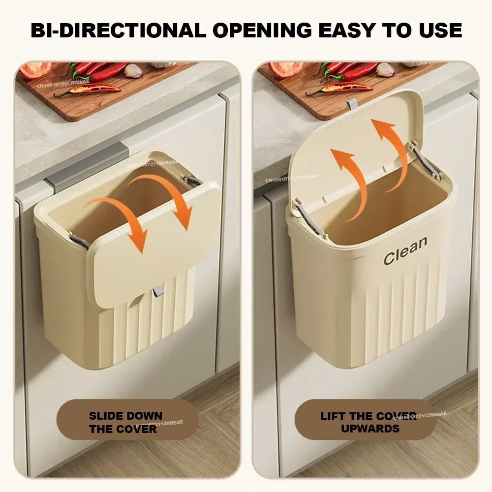12L Kitchen Trash Can Wall Mounted Hanging Trash Bin with Lid Garbage Can for Cabinet Under Sink Waste Garbage Compost Bin Trash - Ammpell