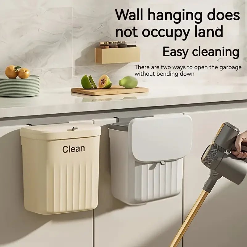 12L Kitchen Trash Can Wall Mounted Hanging Trash Bin with Lid Garbage Can for Cabinet Under Sink Waste Garbage Compost Bin Trash - Ammpell