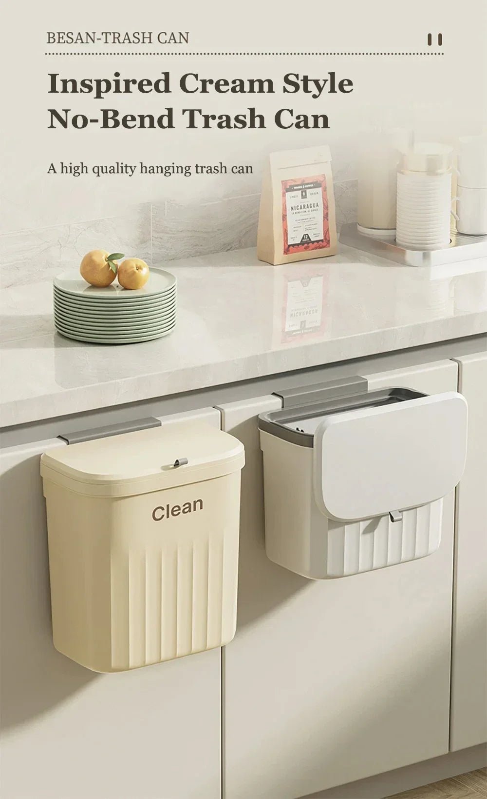 12L Kitchen Trash Can Wall Mounted Hanging Trash Bin with Lid Garbage Can for Cabinet Under Sink Waste Garbage Compost Bin Trash - Ammpell