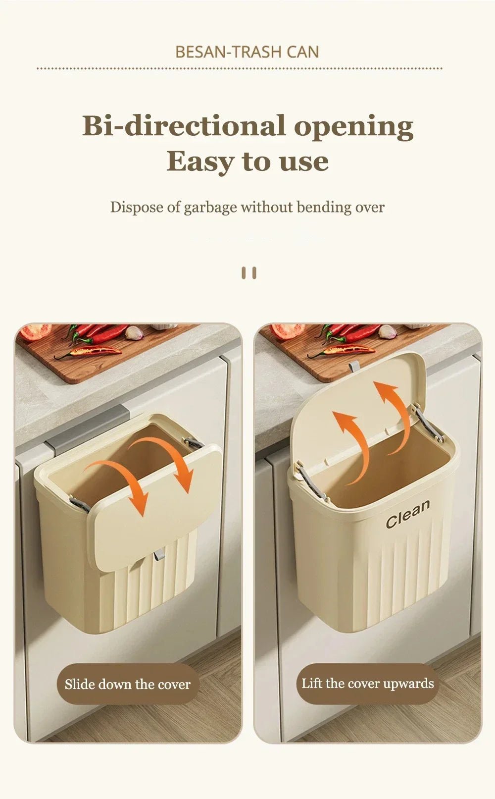 12L Kitchen Trash Can Wall Mounted Hanging Trash Bin with Lid Garbage Can for Cabinet Under Sink Waste Garbage Compost Bin Trash - Ammpell