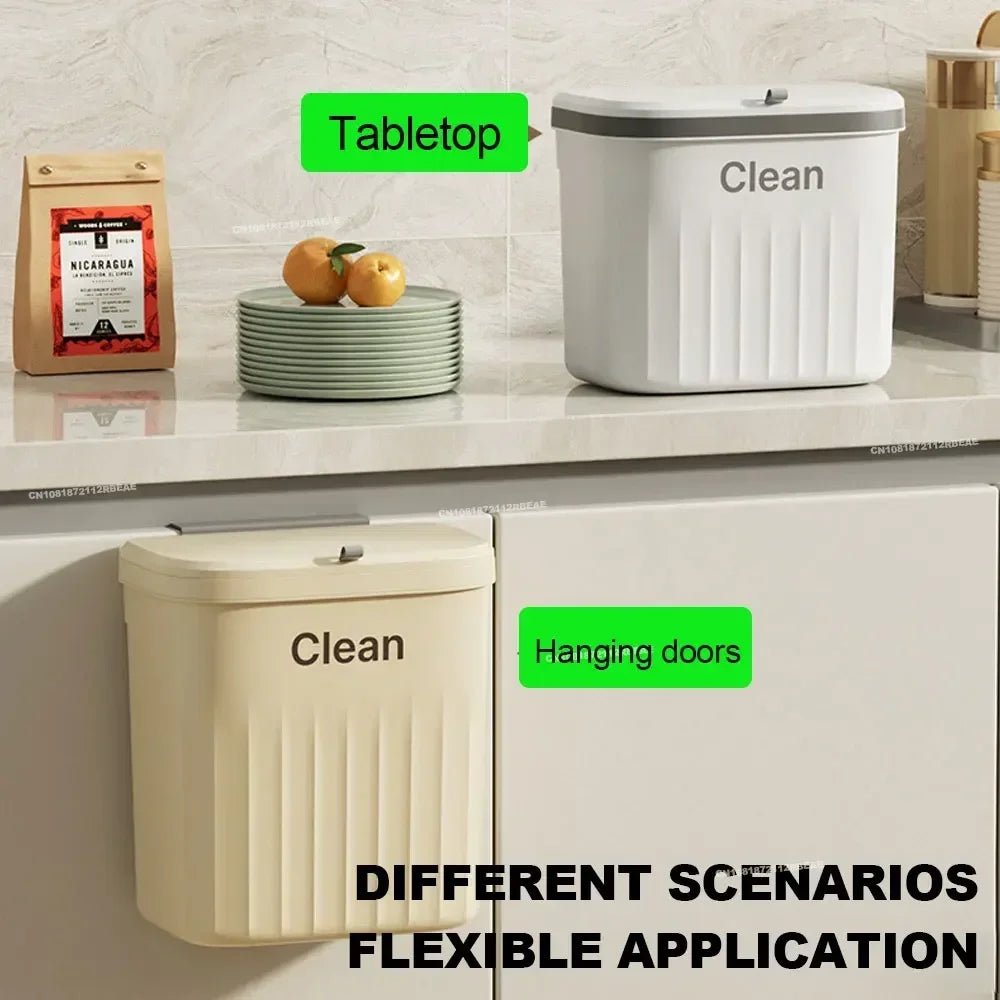 12L Kitchen Trash Can Wall Mounted Hanging Trash Bin with Lid Garbage Can for Cabinet Under Sink Waste Garbage Compost Bin Trash - Ammpell