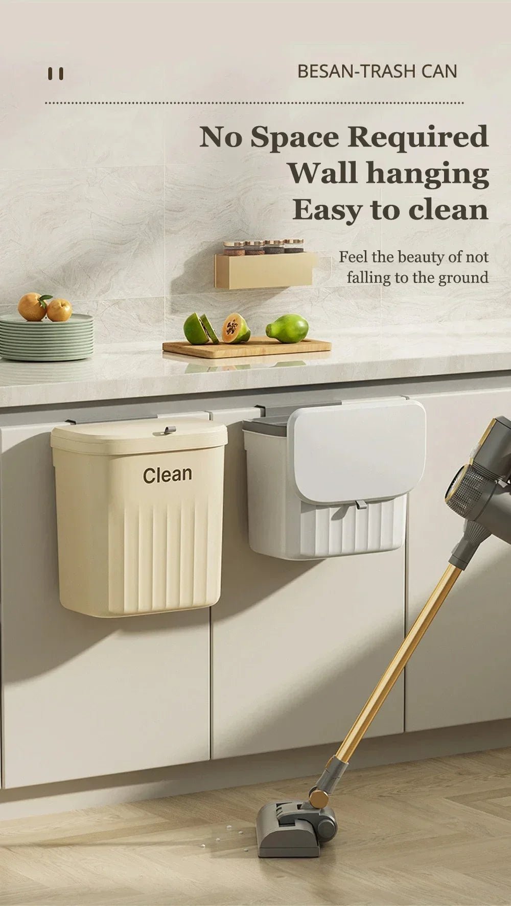 12L Kitchen Trash Can Wall Mounted Hanging Trash Bin with Lid Garbage Can for Cabinet Under Sink Waste Garbage Compost Bin Trash - Ammpell