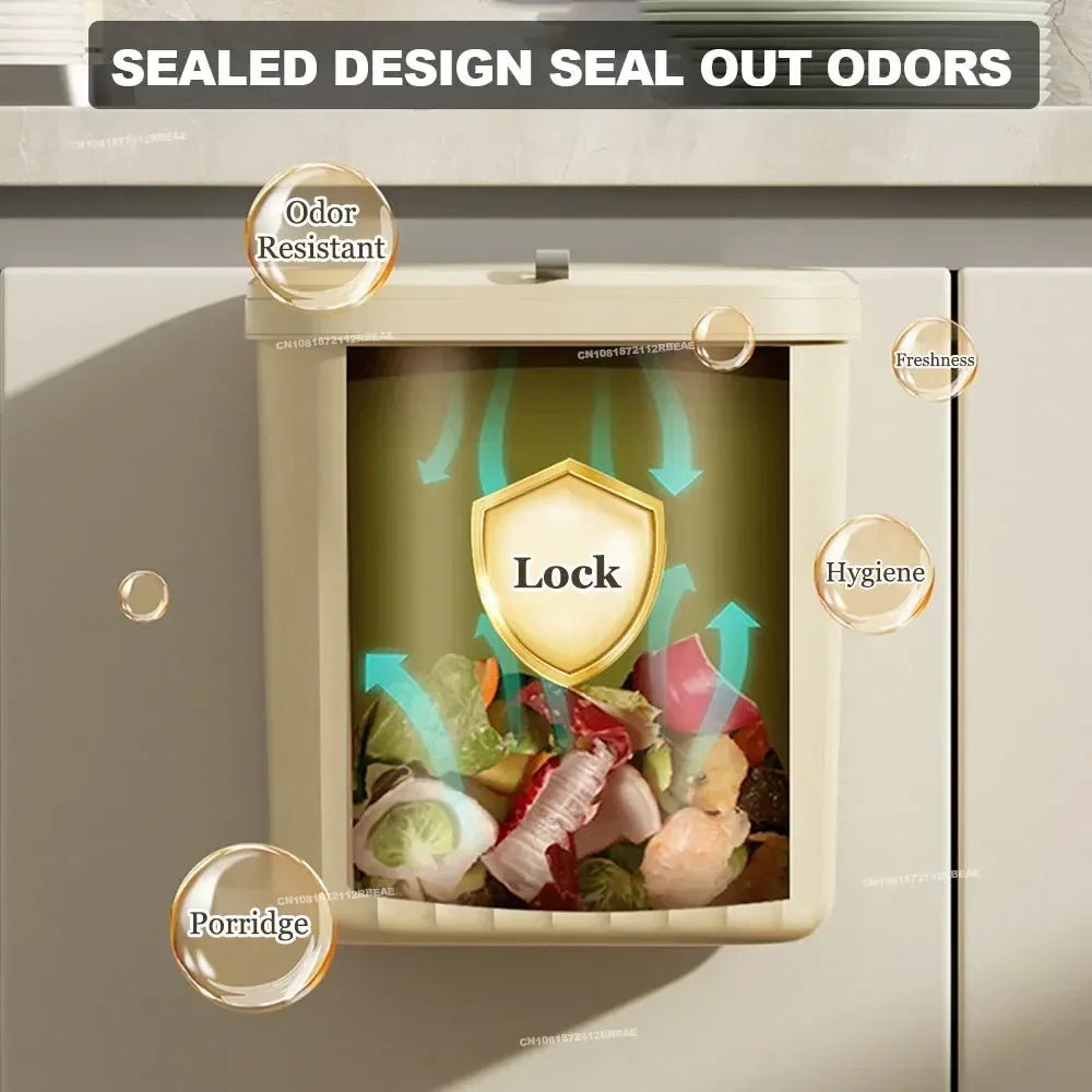 12L Kitchen Trash Can Wall Mounted Hanging Trash Bin with Lid Garbage Can for Cabinet Under Sink Waste Garbage Compost Bin Trash - Ammpell