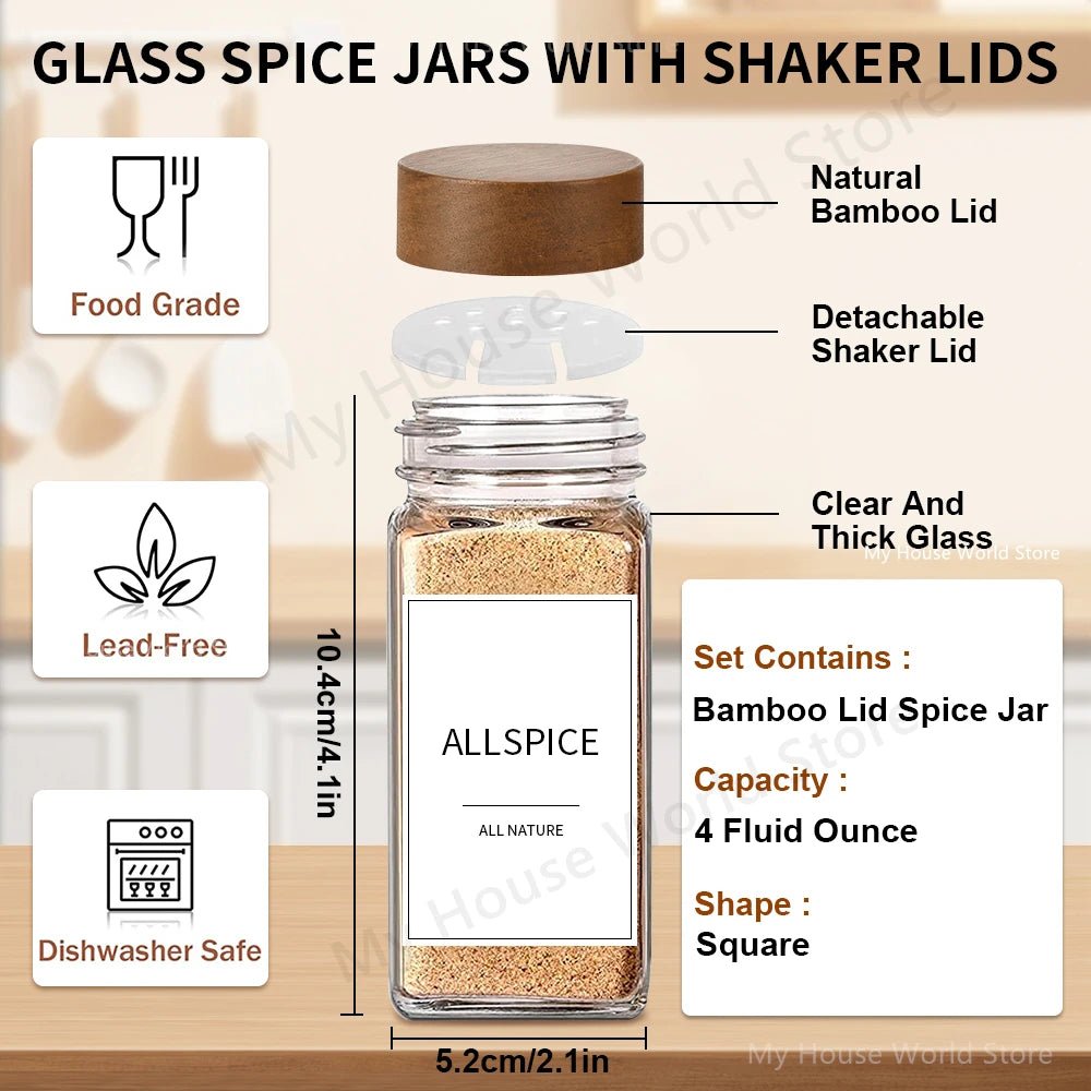 13Pcs Glass Spice Jars with Bamboo Lids 4oz Glass Jars Spice Jar Set Seasoning Jars Organizer Storage Bottles for Spice Rack - Ammpell