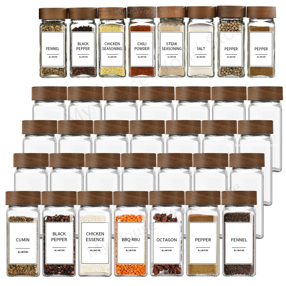 13Pcs Glass Spice Jars with Bamboo Lids 4oz Glass Jars Spice Jar Set Seasoning Jars Organizer Storage Bottles for Spice Rack - Ammpell