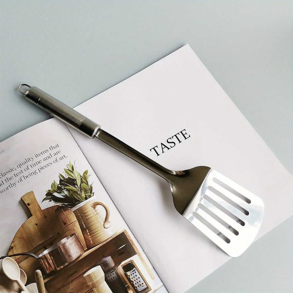 1pc Stainless Steel Slotted Turner Kitchen Cooking Spatula Saute Steak Burger Butter Tool - Ammpell