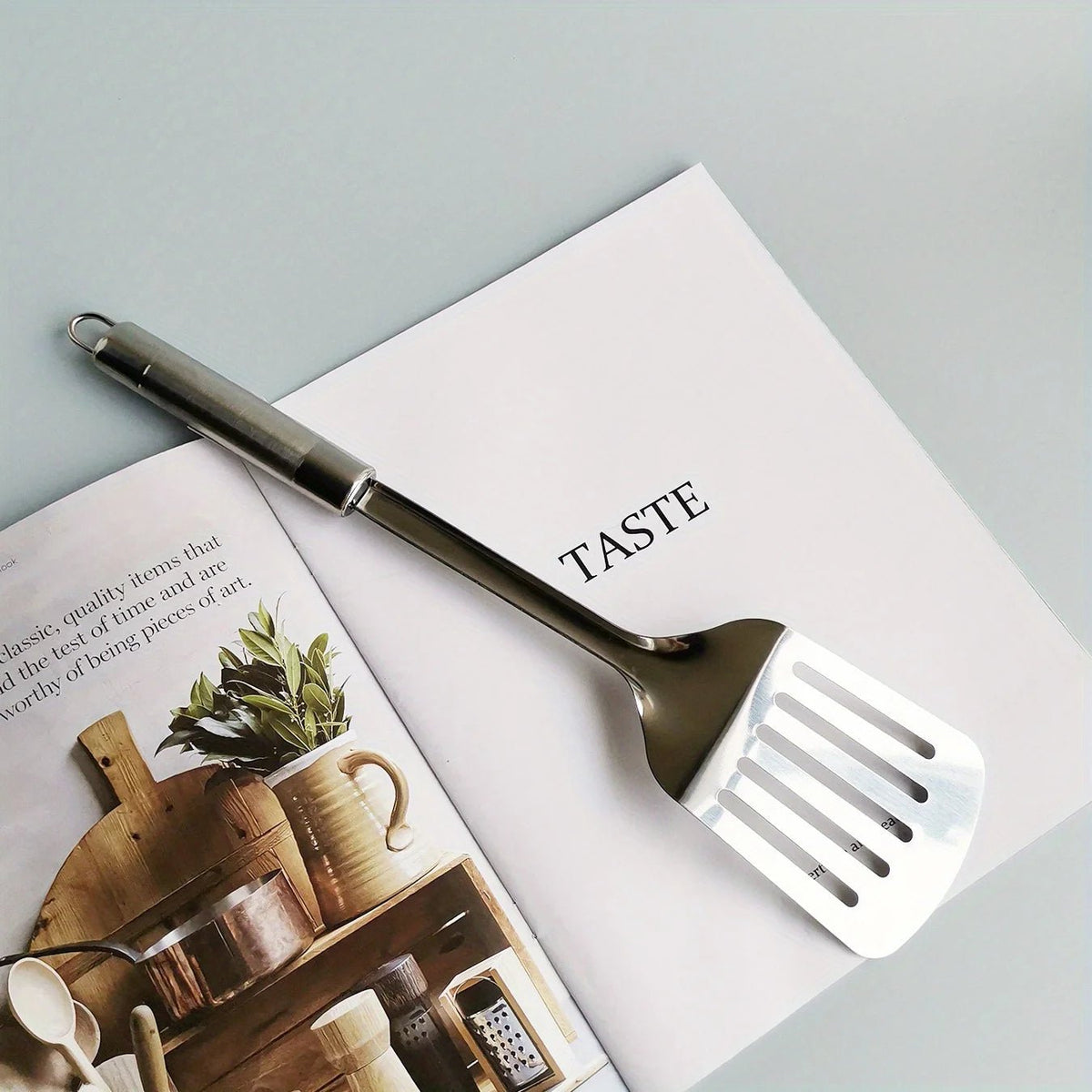 1pc Stainless Steel Slotted Turner Kitchen Cooking Spatula Saute Steak Burger Butter Tool - Ammpell