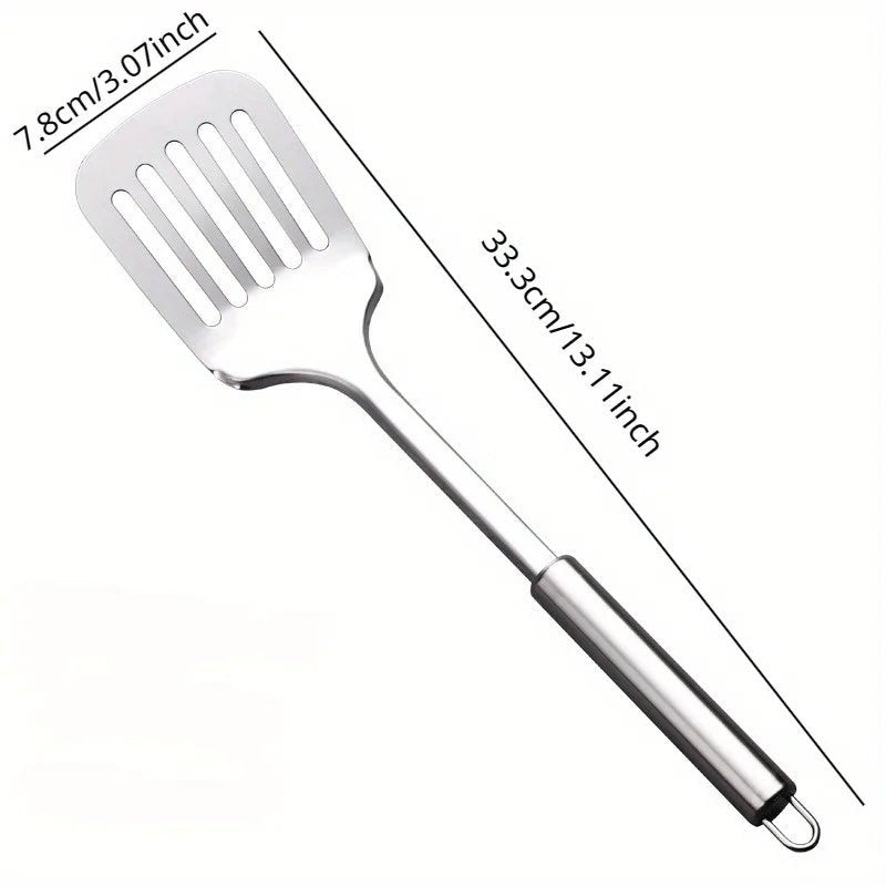 1pc Stainless Steel Slotted Turner Kitchen Cooking Spatula Saute Steak Burger Butter Tool - Ammpell