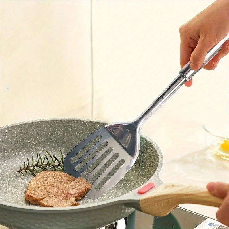 1pc Stainless Steel Slotted Turner Kitchen Cooking Spatula Saute Steak Burger Butter Tool - Ammpell