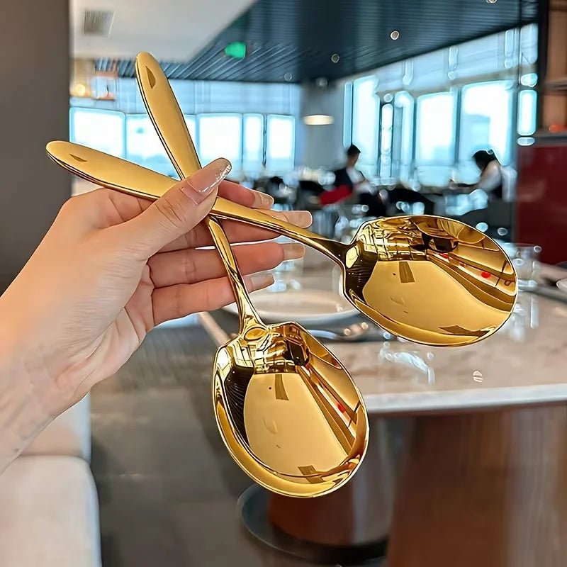 2/4/6pcs Stainless Steel Serving Spoons with Round Heads, Large Spoons, and Long-Handled Soup Ladles; Suitable for Home Kitchens - Ammpell