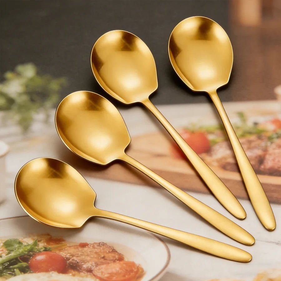 2/4/6pcs Stainless Steel Serving Spoons with Round Heads, Large Spoons, and Long-Handled Soup Ladles; Suitable for Home Kitchens - Ammpell