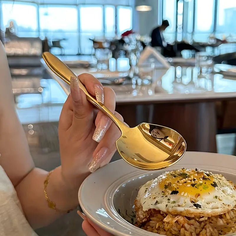 2/4/6pcs Stainless Steel Serving Spoons with Round Heads, Large Spoons, and Long-Handled Soup Ladles; Suitable for Home Kitchens - Ammpell