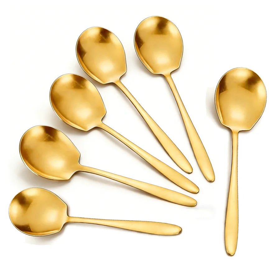 2/4/6pcs Stainless Steel Serving Spoons with Round Heads, Large Spoons, and Long-Handled Soup Ladles; Suitable for Home Kitchens - Ammpell