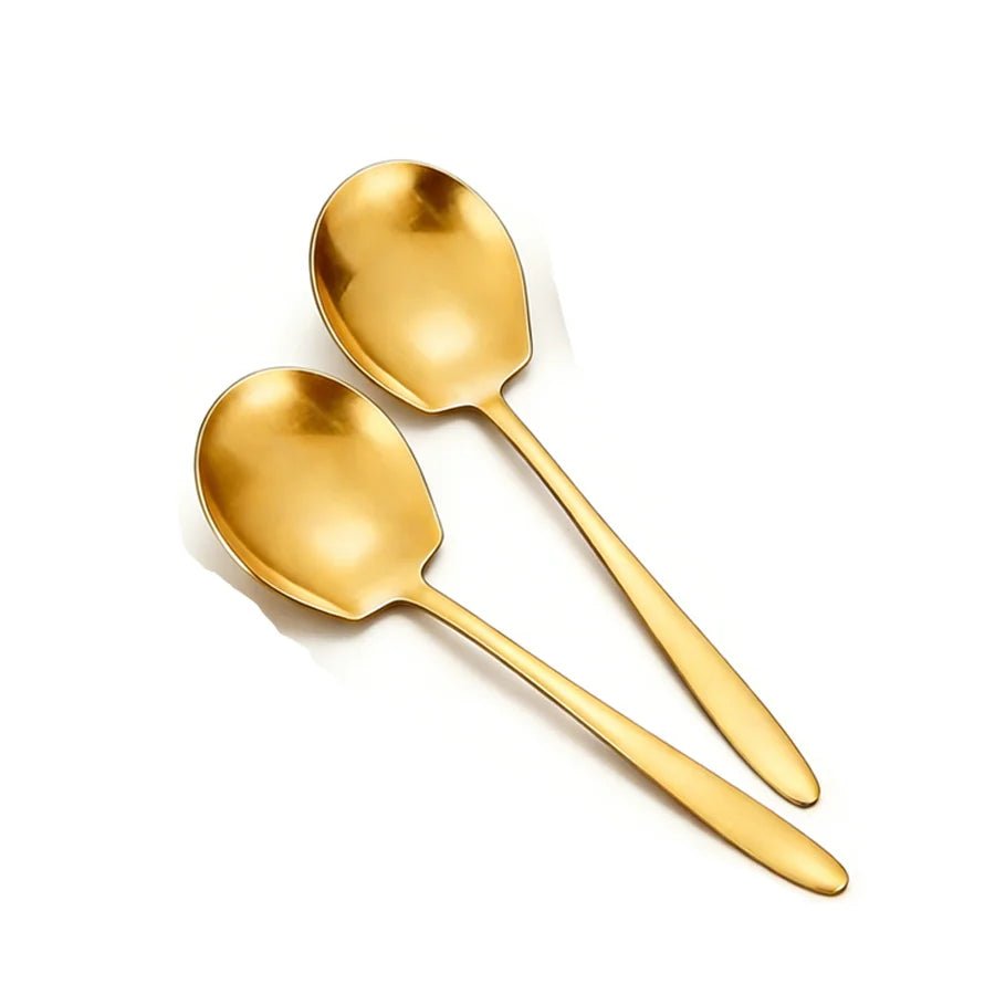 2/4/6pcs Stainless Steel Serving Spoons with Round Heads, Large Spoons, and Long-Handled Soup Ladles; Suitable for Home Kitchens - Ammpell