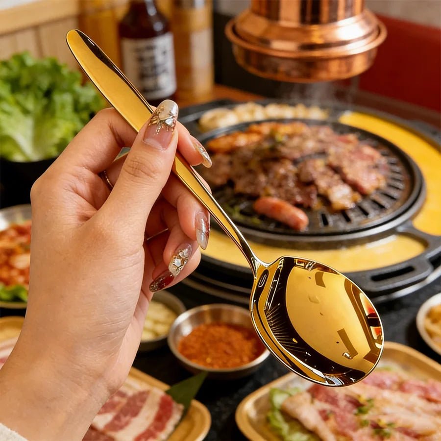 2/4/6pcs Stainless Steel Serving Spoons with Round Heads, Large Spoons, and Long-Handled Soup Ladles; Suitable for Home Kitchens - Ammpell
