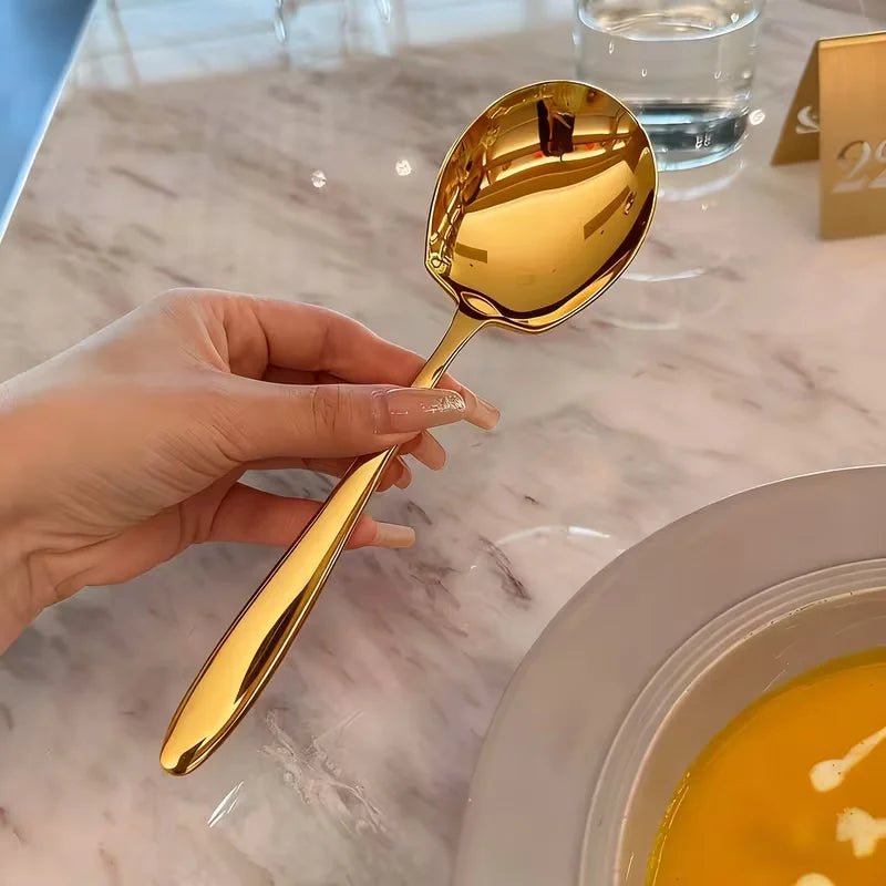 2/4/6pcs Stainless Steel Serving Spoons with Round Heads, Large Spoons, and Long-Handled Soup Ladles; Suitable for Home Kitchens - Ammpell