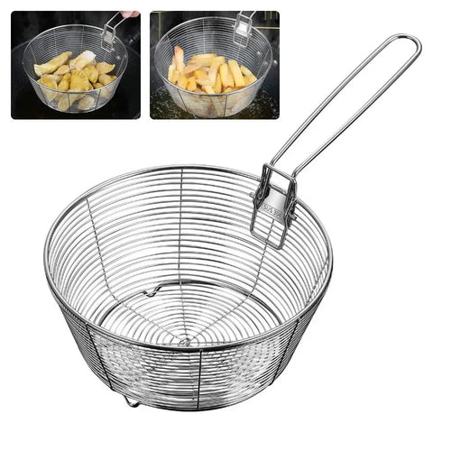 304 Stainless Steel Frying Strainer Basket French Chip Filter Strainer Deep Fry Basket Handle Round Fryer Food Strainer Kitchen - Ammpell