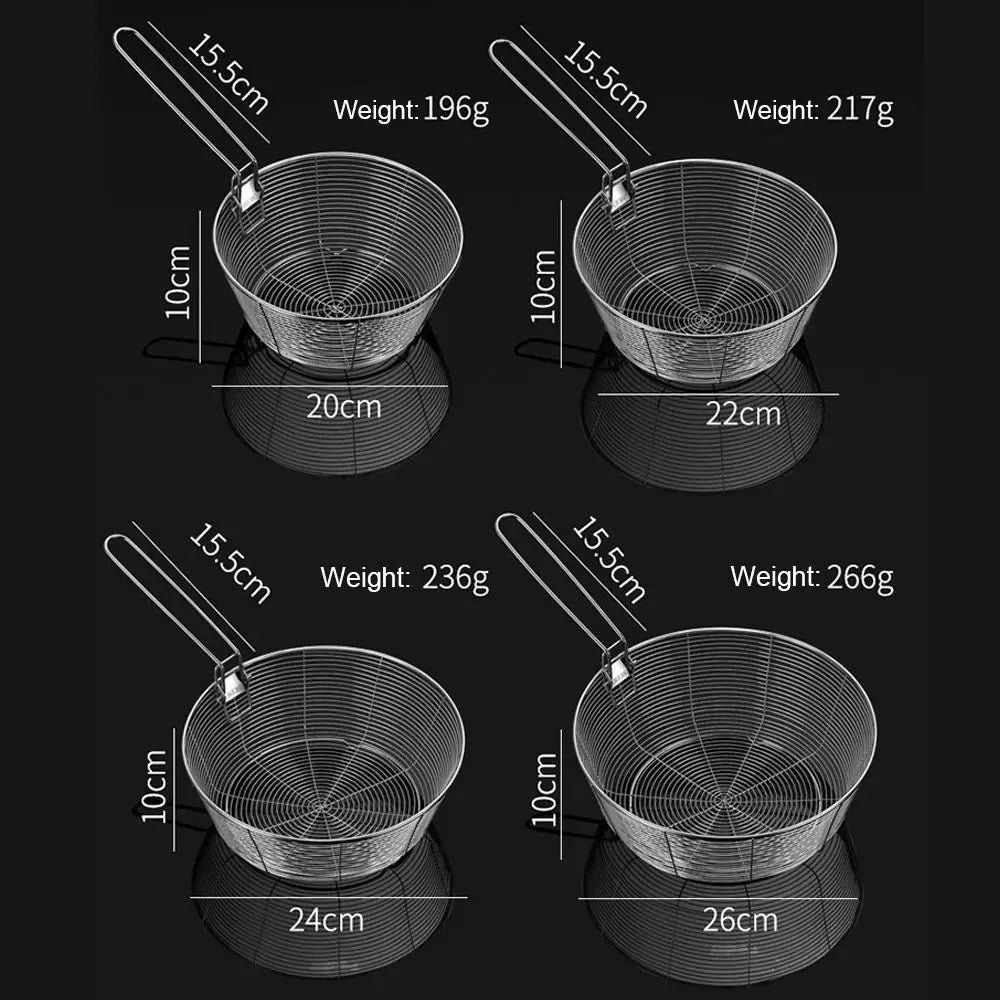 304 Stainless Steel Frying Strainer Basket French Chip Filter Strainer Deep Fry Basket Handle Round Fryer Food Strainer Kitchen - Ammpell