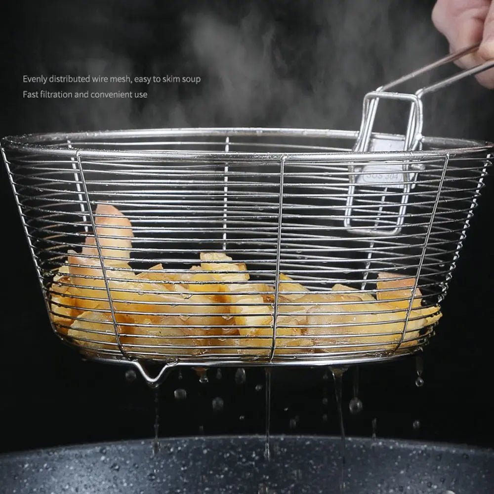 304 Stainless Steel Frying Strainer Basket French Chip Filter Strainer Deep Fry Basket Handle Round Fryer Food Strainer Kitchen - Ammpell
