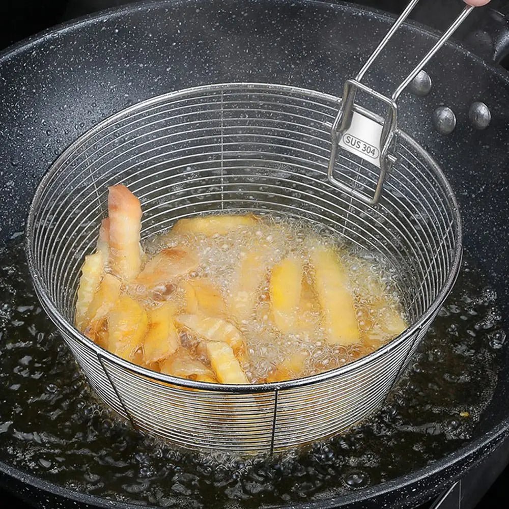 304 Stainless Steel Frying Strainer Basket French Chip Filter Strainer Deep Fry Basket Handle Round Fryer Food Strainer Kitchen - Ammpell
