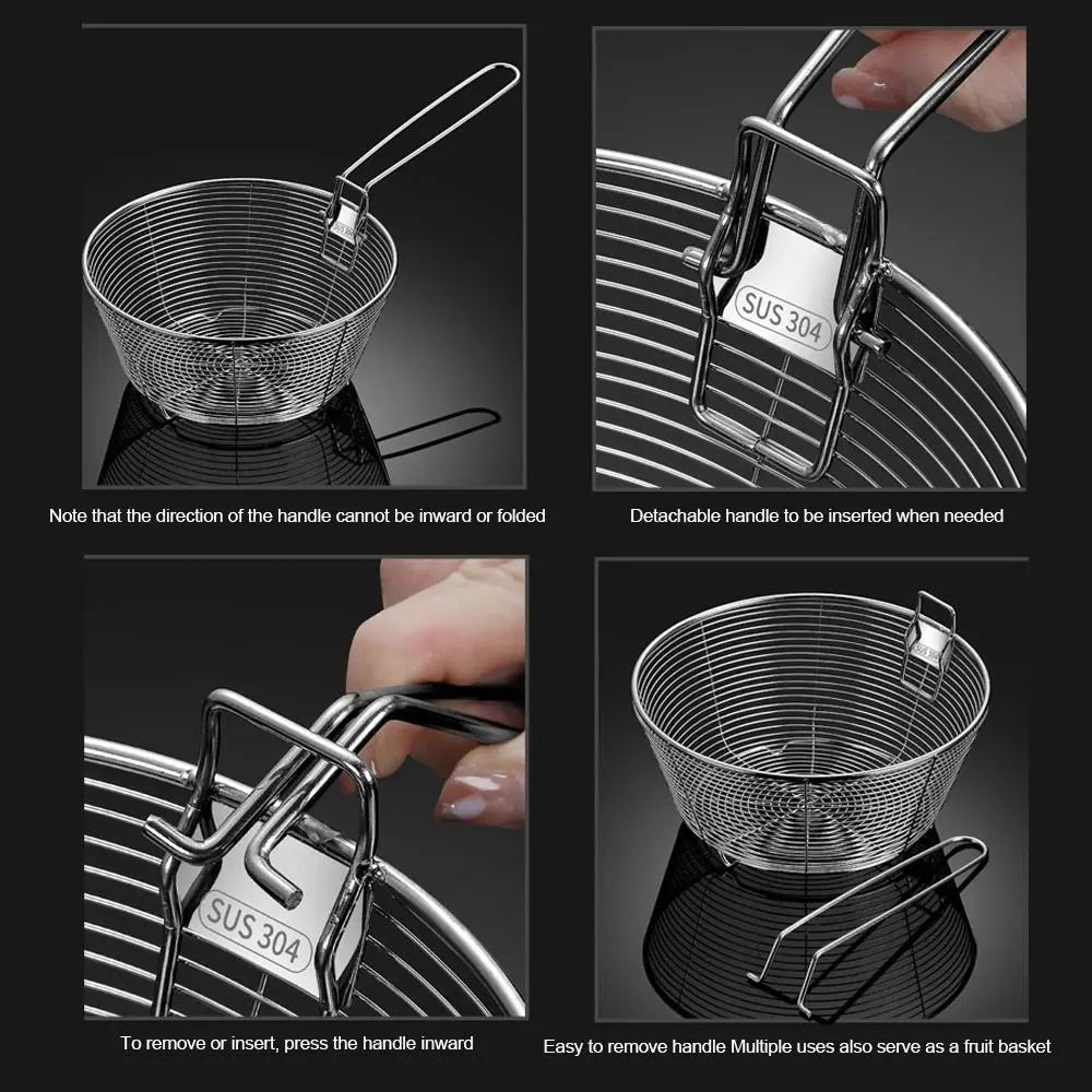 304 Stainless Steel Frying Strainer Basket French Chip Filter Strainer Deep Fry Basket Handle Round Fryer Food Strainer Kitchen - Ammpell