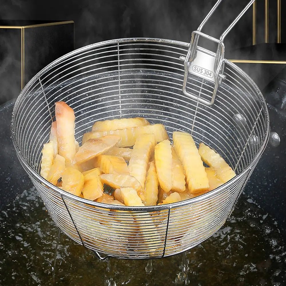 304 Stainless Steel Frying Strainer Basket French Chip Filter Strainer Deep Fry Basket Handle Round Fryer Food Strainer Kitchen - Ammpell