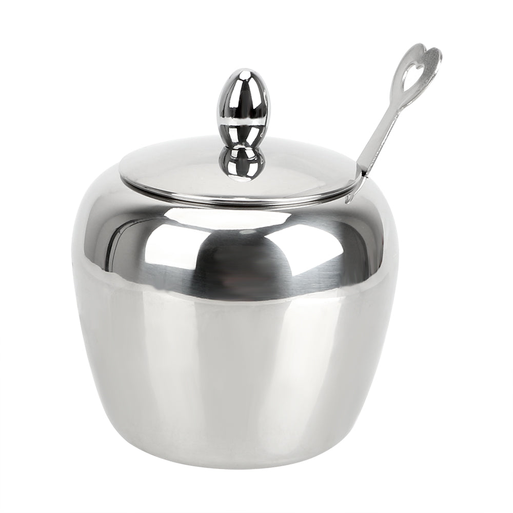 Apple Sugar Bowl Seasoning Jar Kitchen Accessories With Lid and Spoon Condiment Pot Spice Container Stainless Steel Tableware