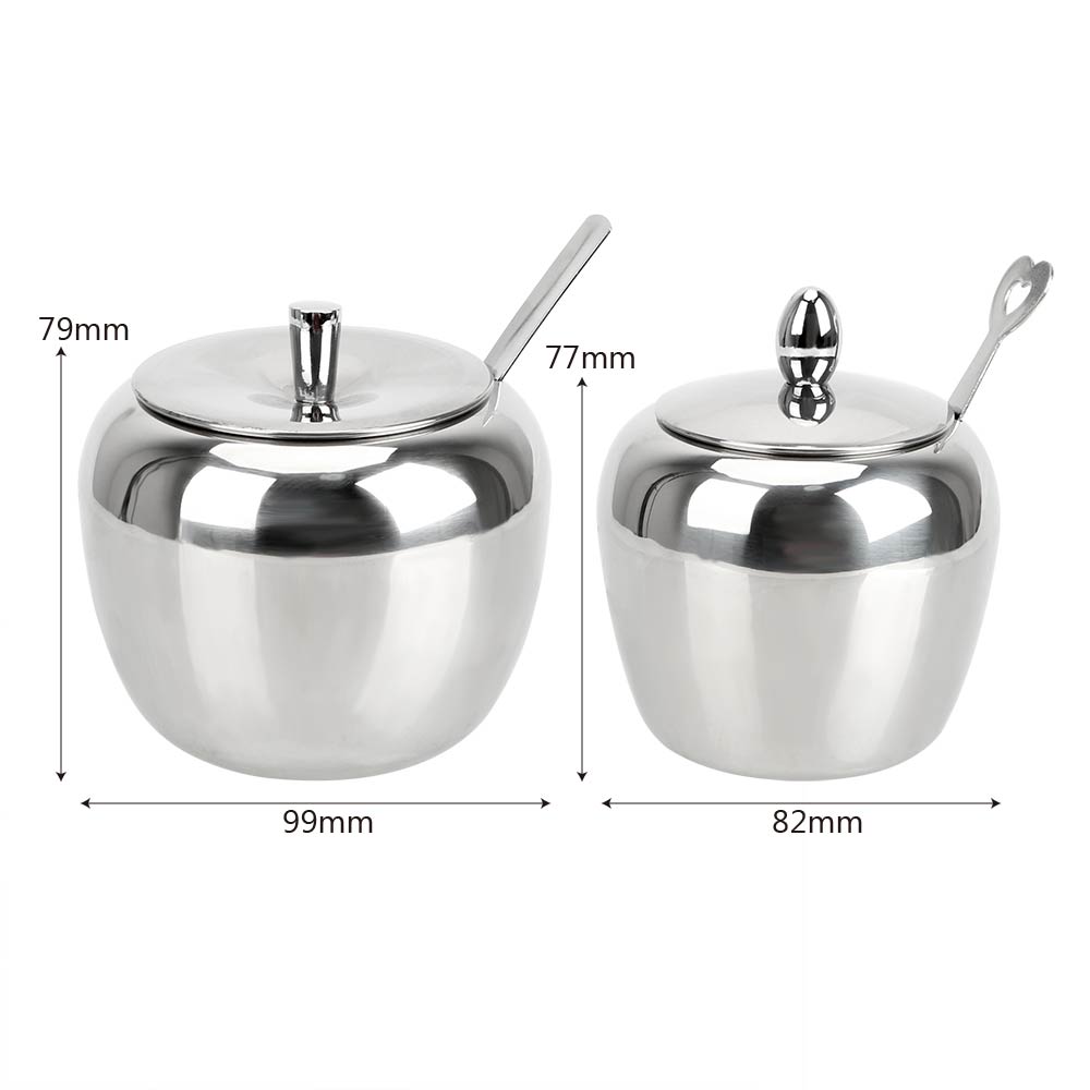 Apple Sugar Bowl Seasoning Jar Kitchen Accessories With Lid and Spoon Condiment Pot Spice Container Stainless Steel Tableware
