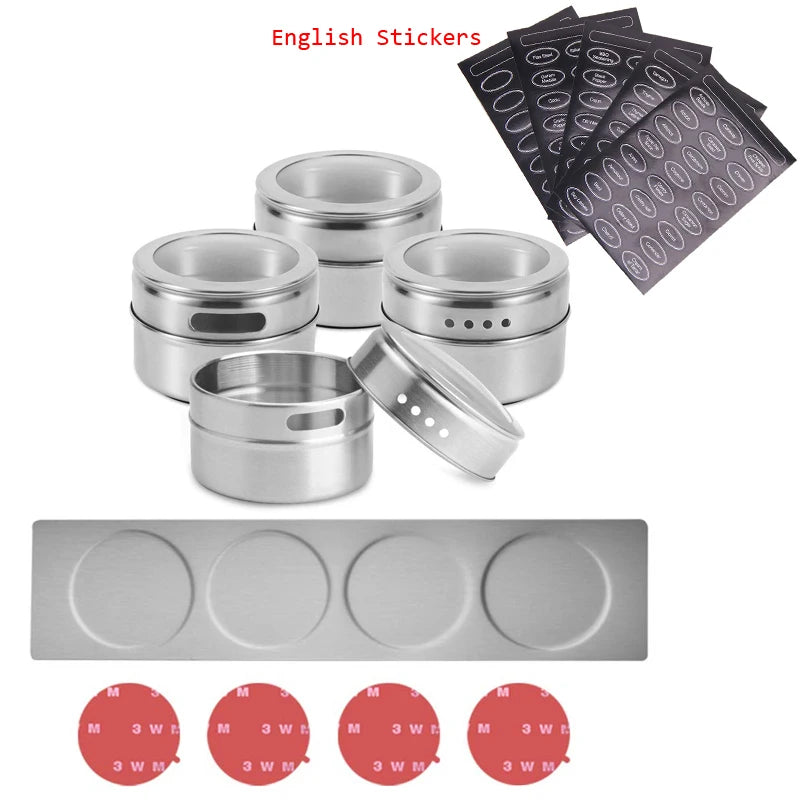 Magnetic Spice Tins with Wall Rack, Stainless Steel