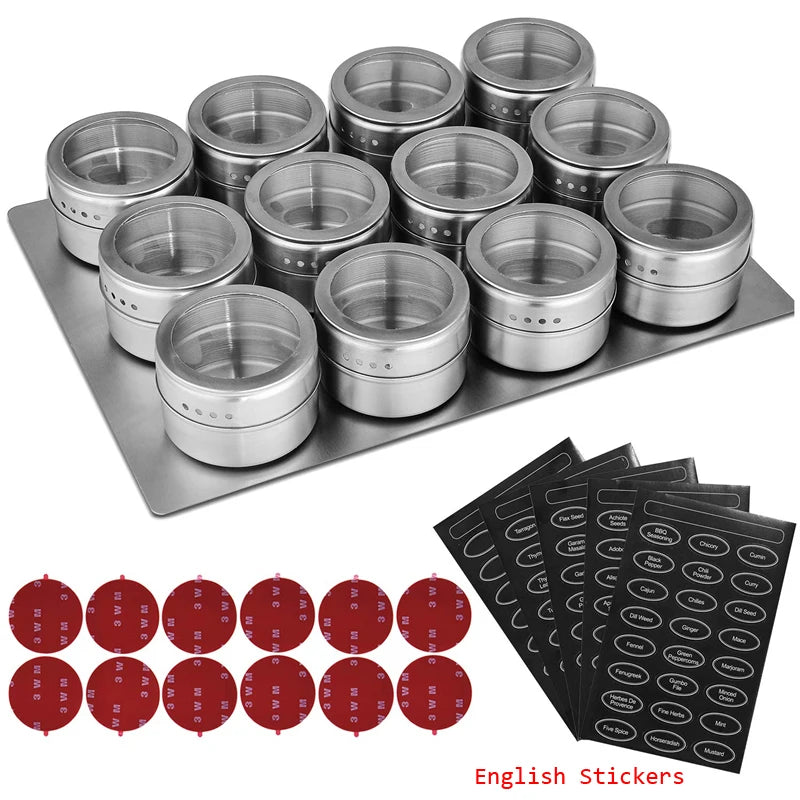 Magnetic Spice Tins with Wall Rack, Stainless Steel