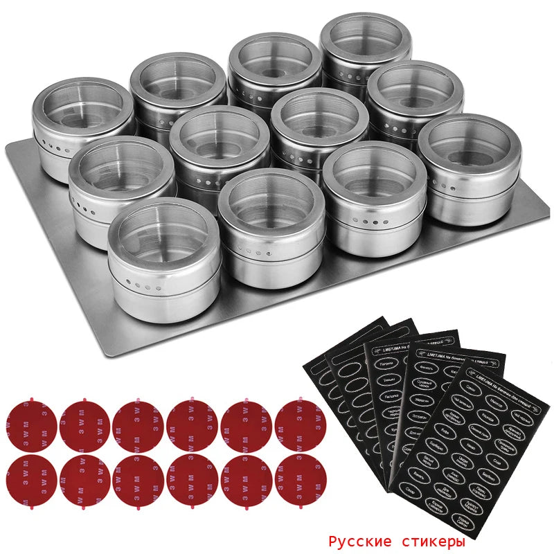 Magnetic Spice Tins with Wall Rack, Stainless Steel
