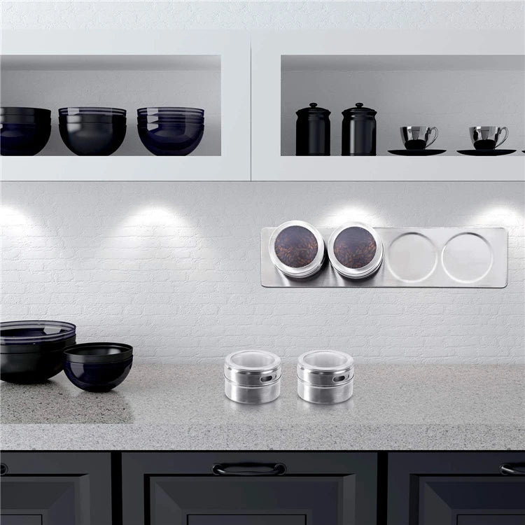 Magnetic Spice Tins with Wall Rack, Stainless Steel