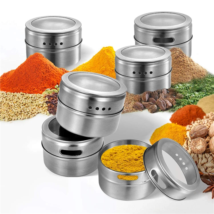 Magnetic Spice Tins with Wall Rack, Stainless Steel