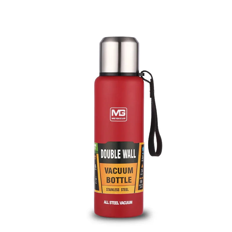 Stainless Steel Vacuum Flask Thermos with Rope, Insulated Bottle, 500 to 1500 ml