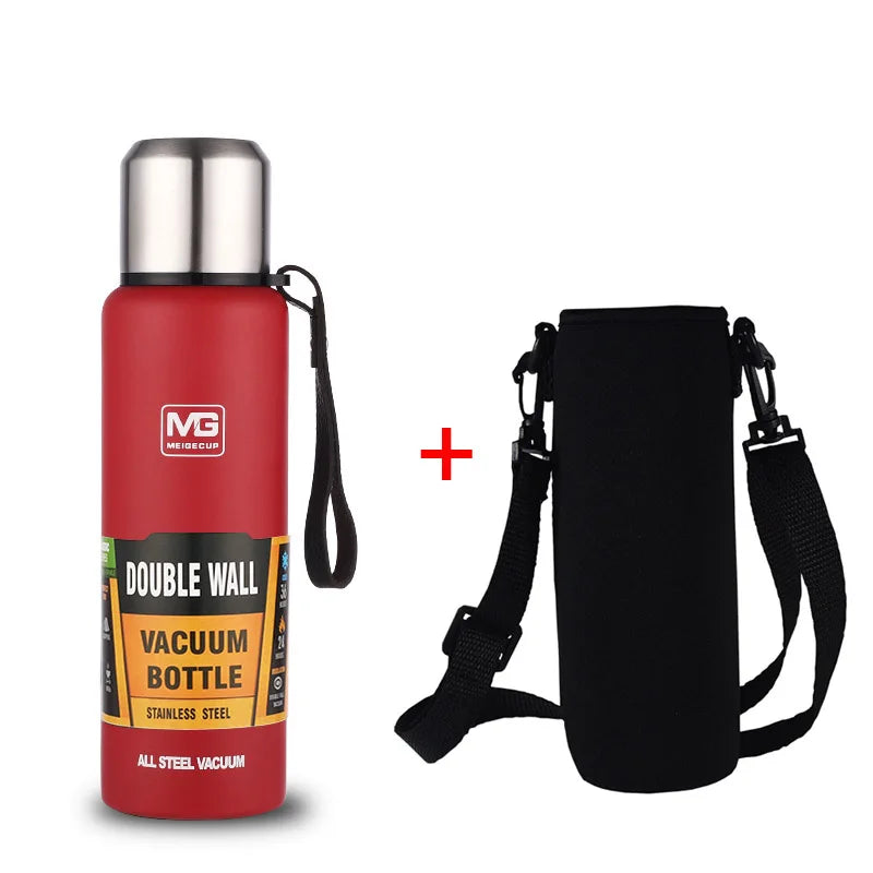 Stainless Steel Vacuum Flask Thermos with Rope, Insulated Bottle, 500 to 1500 ml