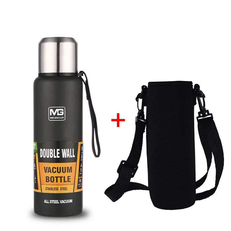 Stainless Steel Vacuum Flask Thermos with Rope, Insulated Bottle, 500 to 1500 ml
