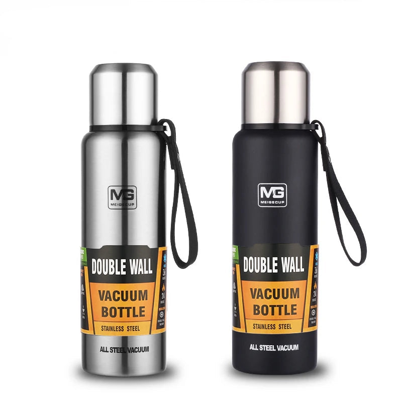 Stainless Steel Vacuum Flask Thermos with Rope, Insulated Bottle, 500 to 1500 ml