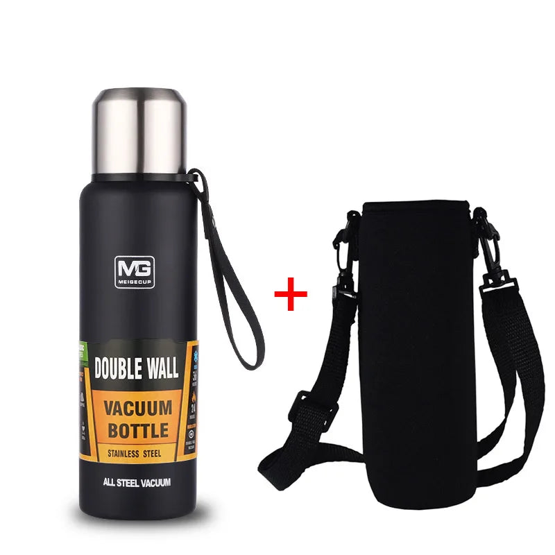 Stainless Steel Vacuum Flask Thermos with Rope, Insulated Bottle, 500 to 1500 ml