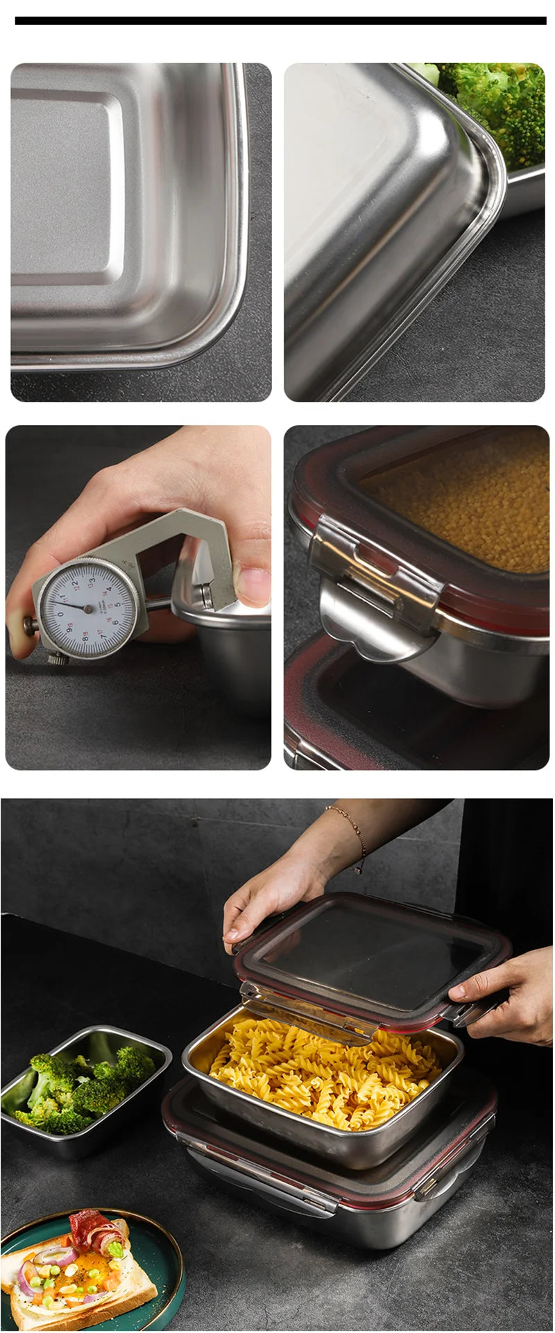 304 Stainless Steel Leakproof Lunch Box, 220ml to 2900ml
