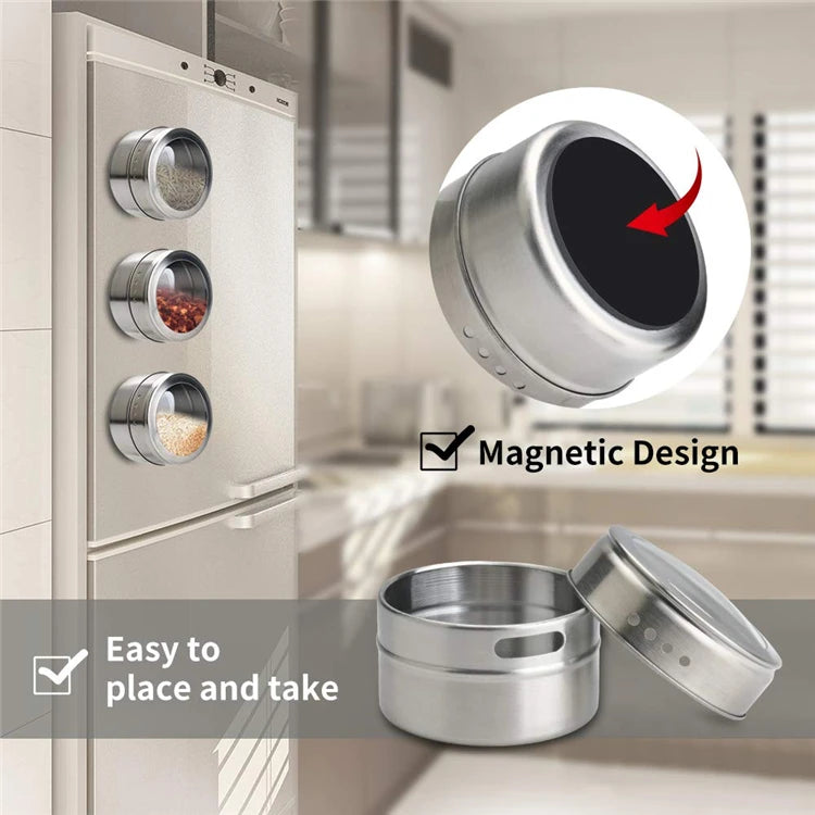 Magnetic Spice Tins with Wall Rack, Stainless Steel