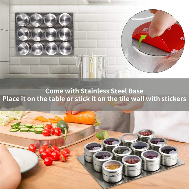 Magnetic Spice Tins with Wall Rack, Stainless Steel