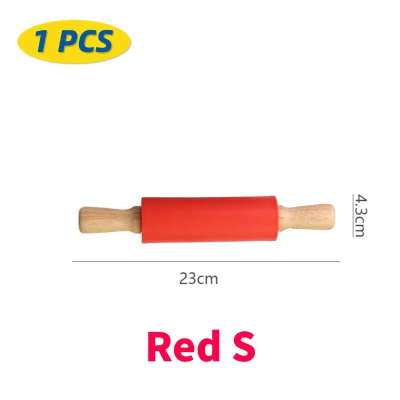 Silicone Rolling Pin with Wooden Handle, Non-Stick, 1 or 4 Pack