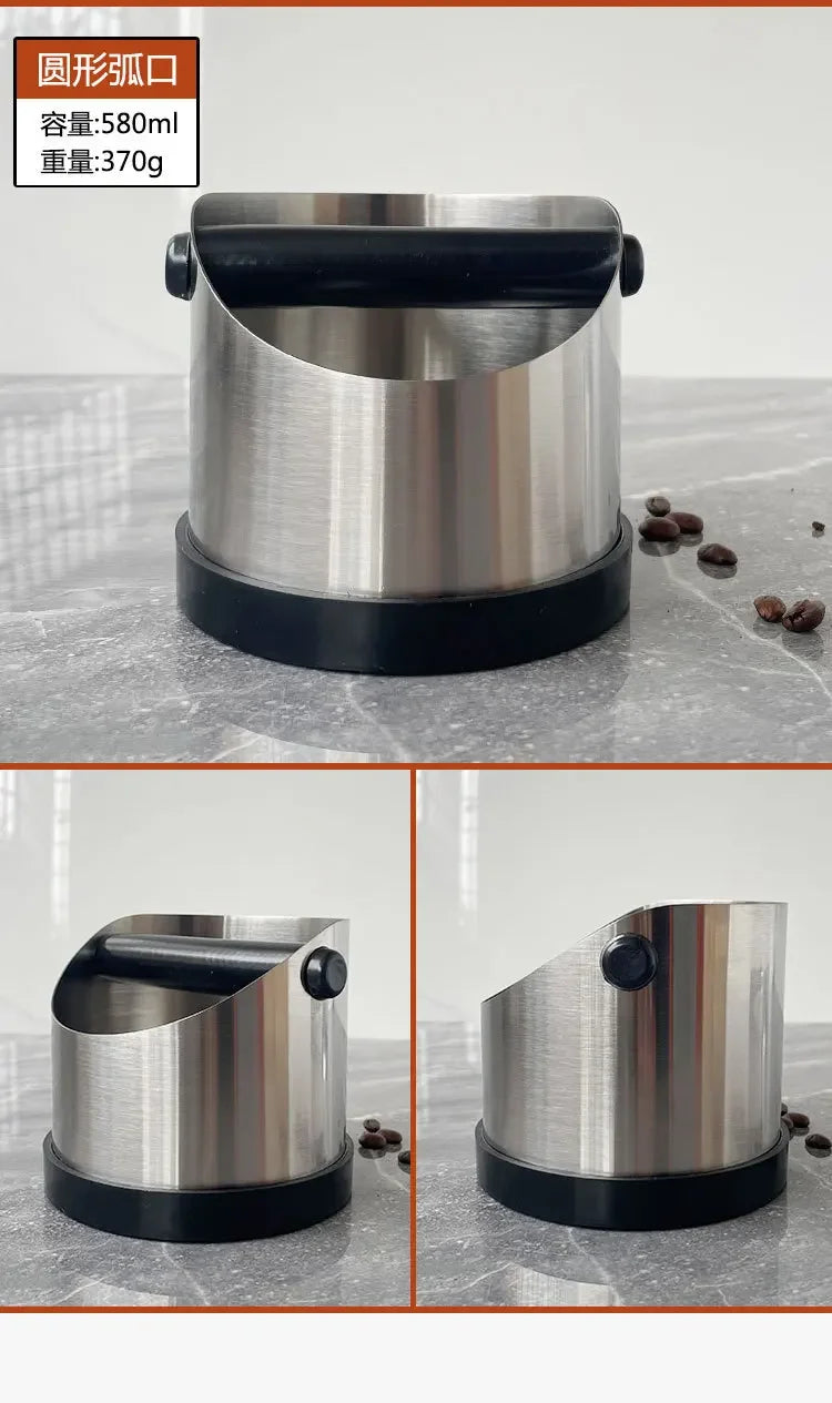 Stainless Steel Coffee Knock Box with Non-Slip Rubber Ring