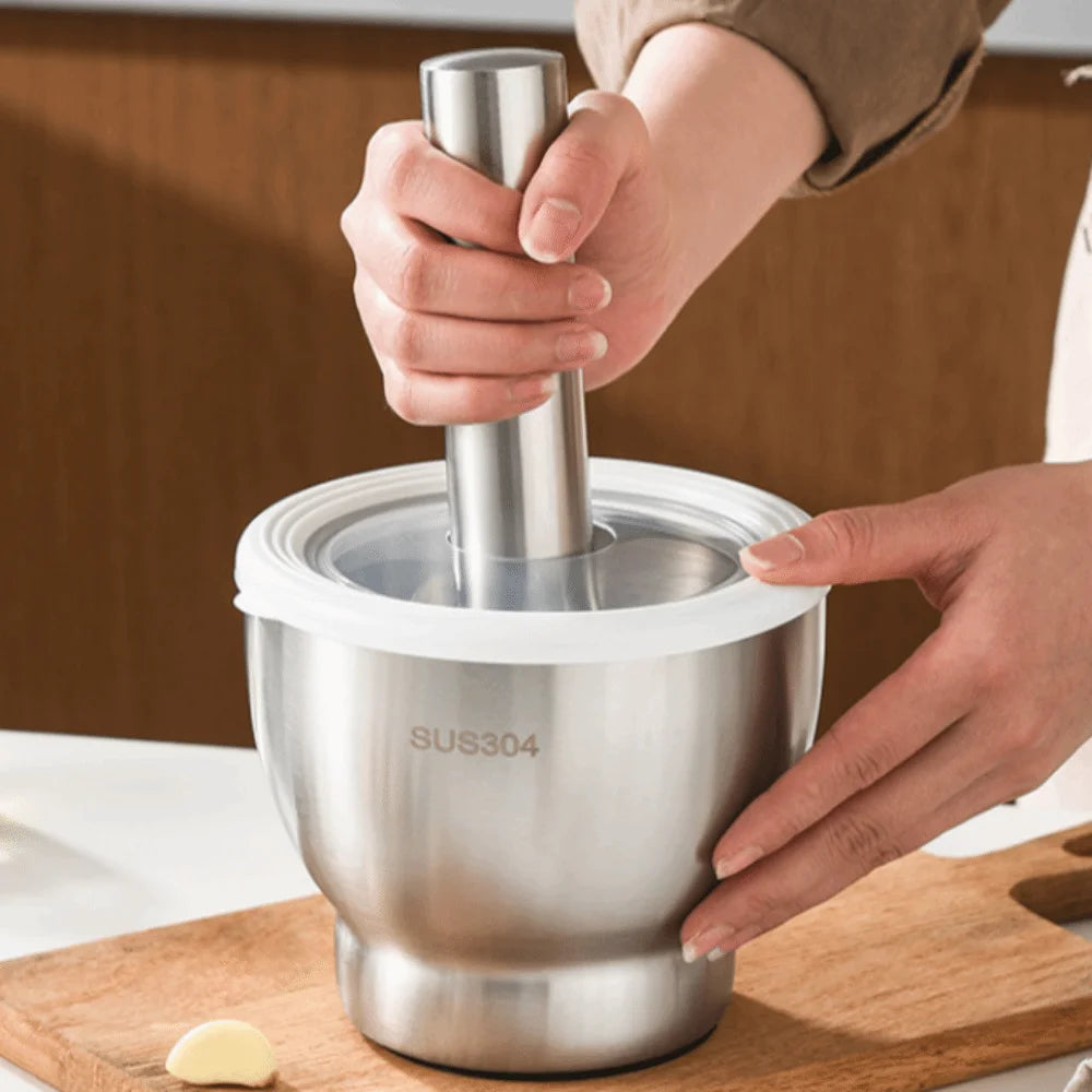 304 Stainless Steel Garlic Masher and Spice Mortar with Pestle
