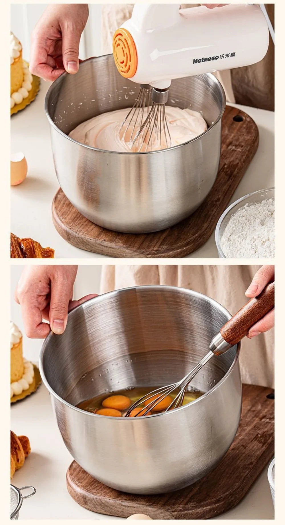 Stainless Steel Mixing Bowl Household Splash Proof Salad Egg Beating Basin Deep Design Bread Cake Fruit Container