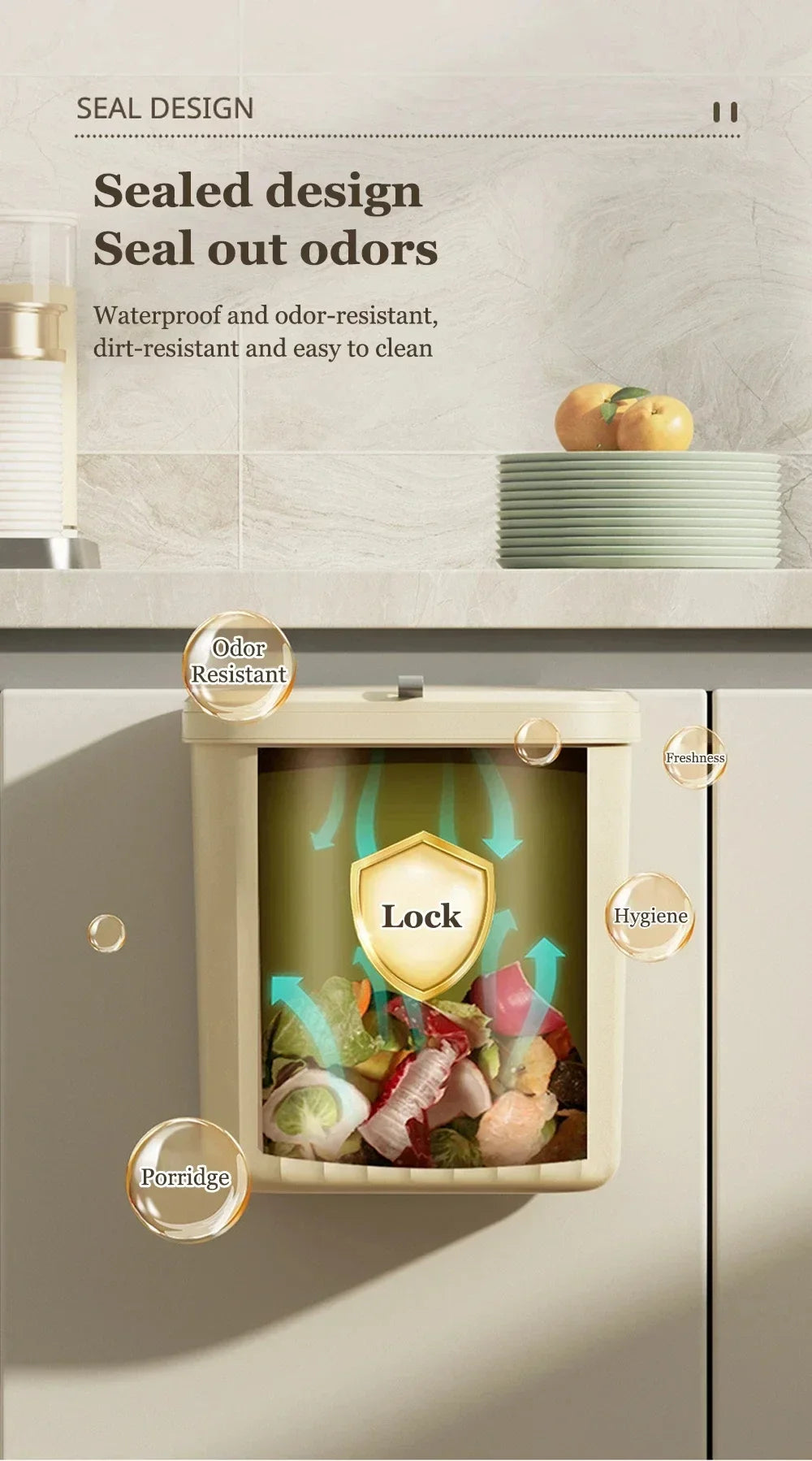 Wall-Mounted Kitchen Waste Bin with Lid, 8.5L or 12L