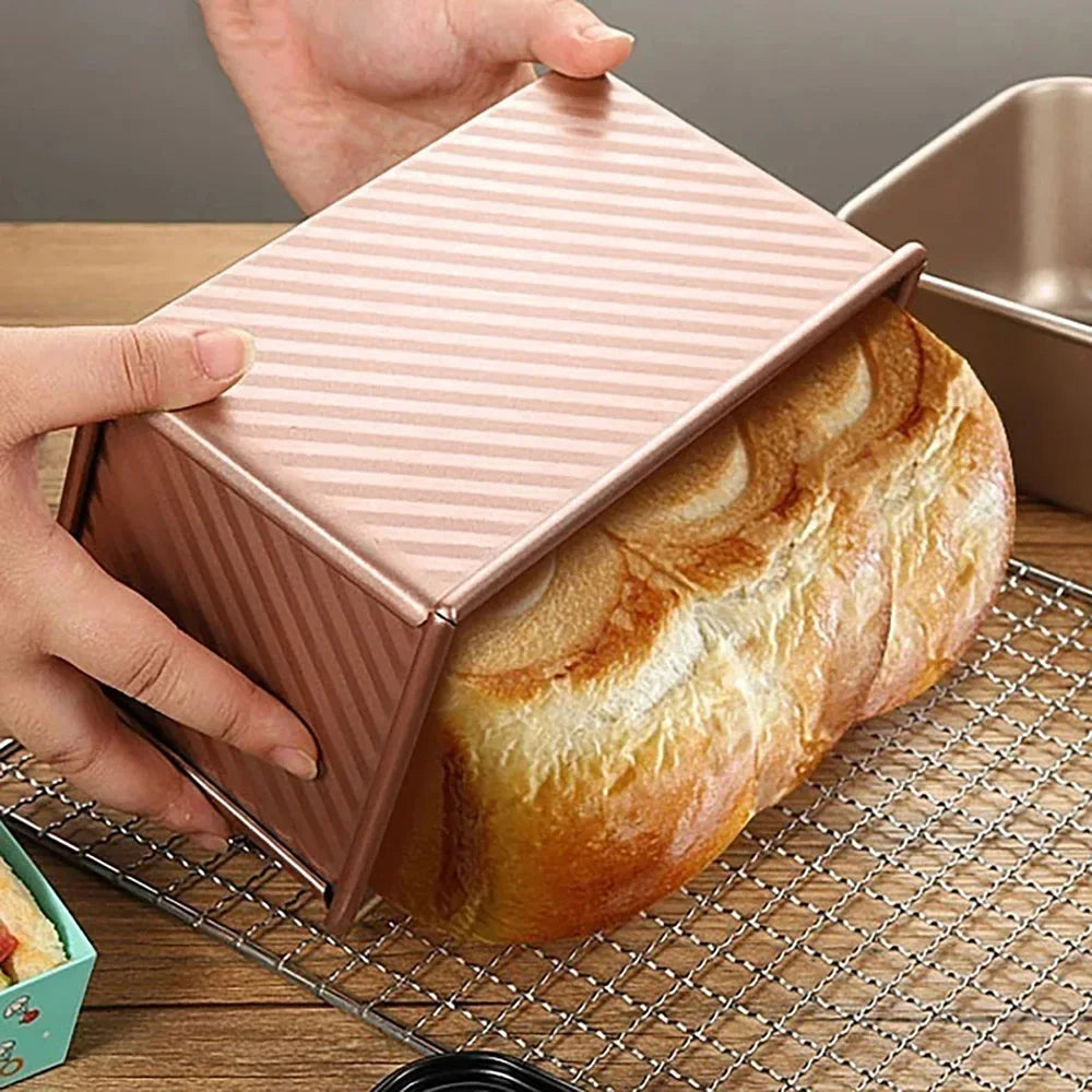 Nonstick Pullman Loaf Pan with Lid, Carbon Steel Corrugated Toast Tin, Small or Large