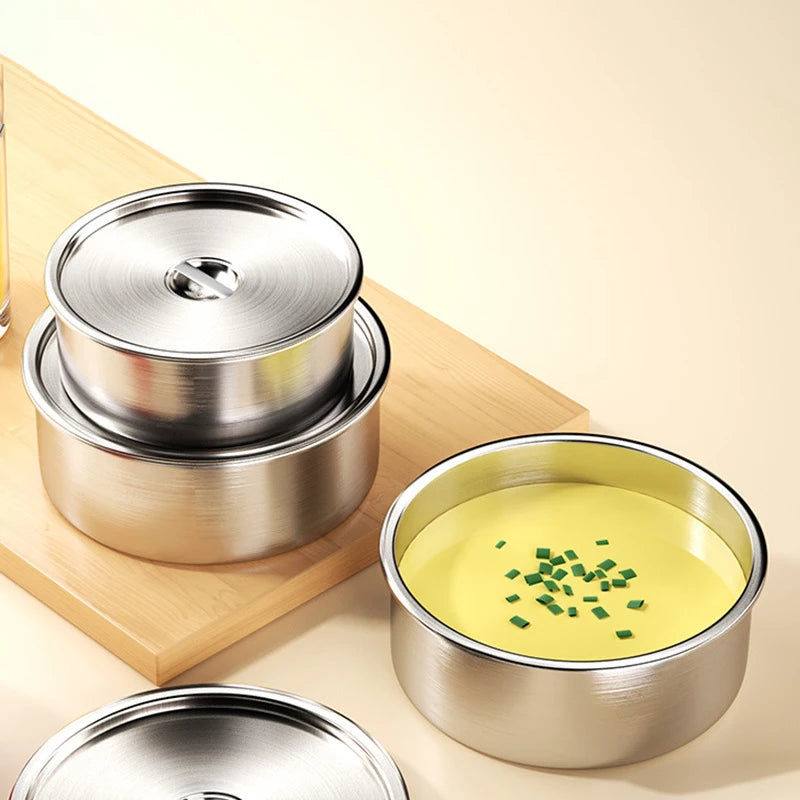 Stainless Steel Steamed Egg Bowl Ramen Rice Fruit Salad Stew Bowls With Lids Soup Cup Food Container Kitchen Tableware Supplies